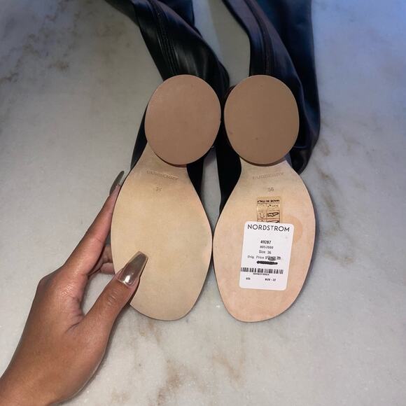 Burberry Black Faux Leather Thigh High Sock Boot with Wooden Circular Block Heel - Picture 10 of 14